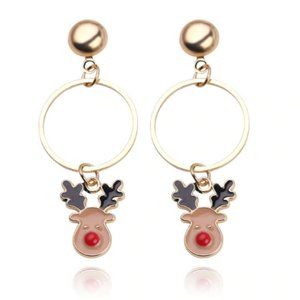 Brown Reindeer Christmas Gold Dangle Earrings